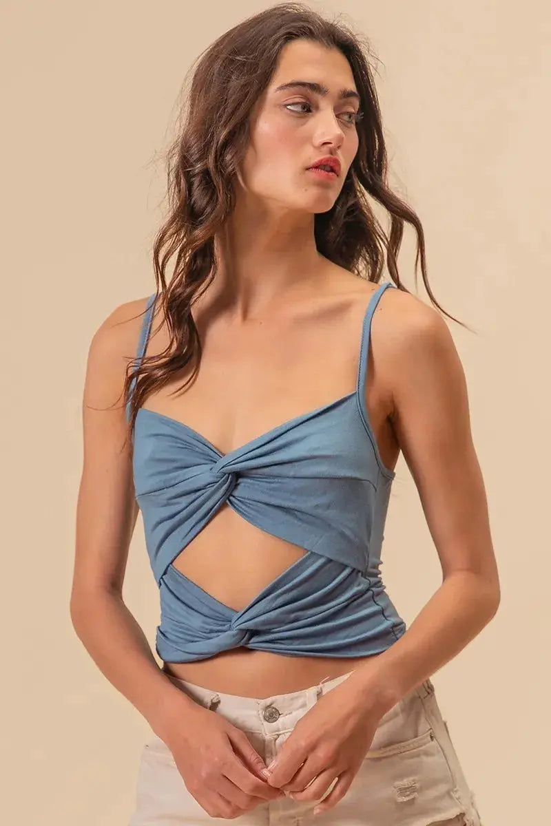 BiBi Rayon Span Jersey Knit Double Twist Front Cami Top - Love Salve